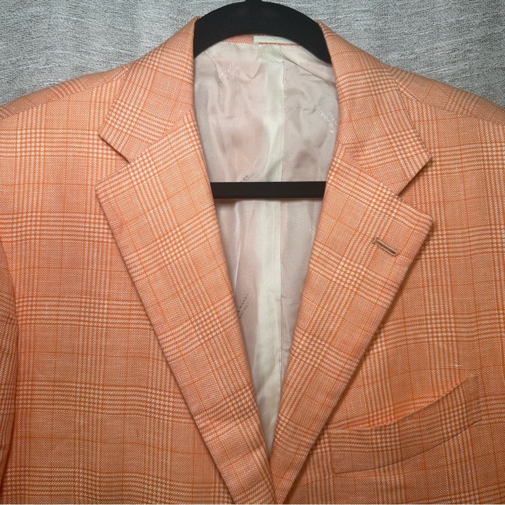 Kiton Napoli U818697 Orange Plaid Linen Cashmere Blazer Sport Coat EU 52/ US 42R - Picture 7 of 16